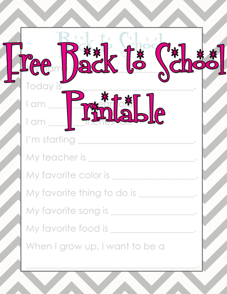 Free Back to School Printable