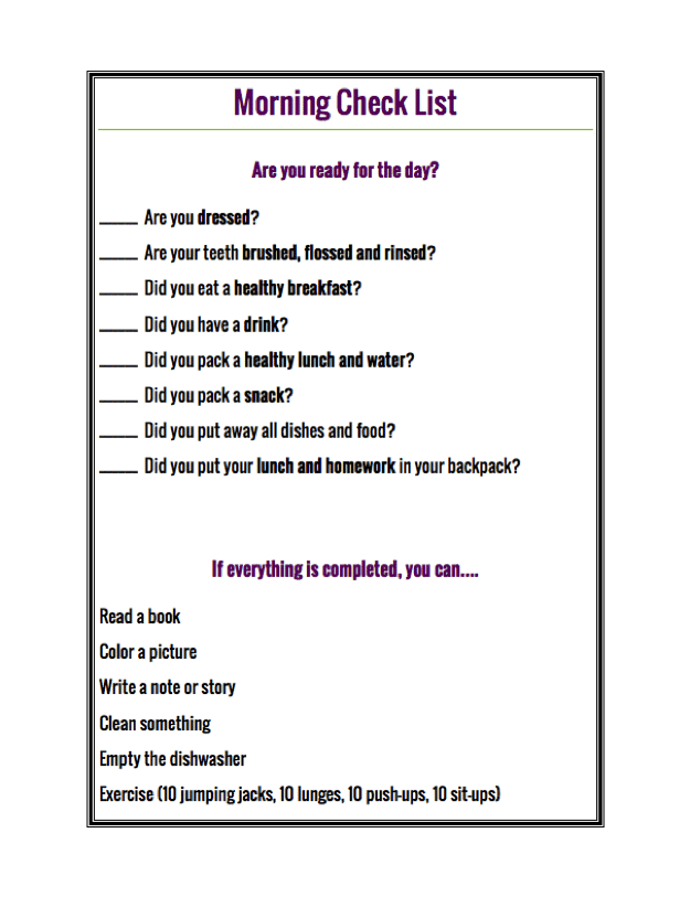 Free morning check list printable for kids